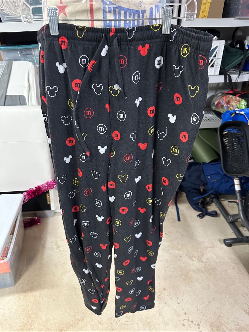 Disney M&M Black Pajama Pants with Red, White & Yellow Mickey and M&M Dot Print